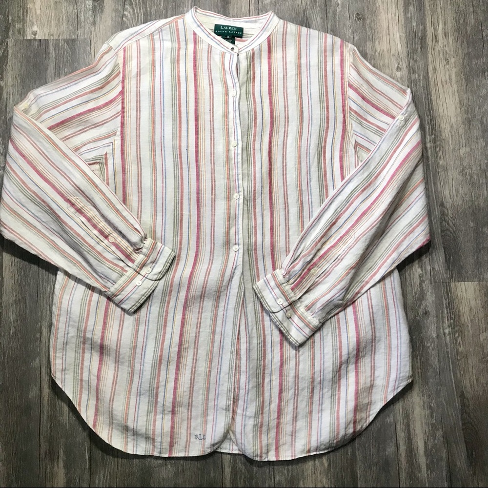 Lauren Ralph Lauren Striped Button-Down Shirt - Red, Blue, Green
